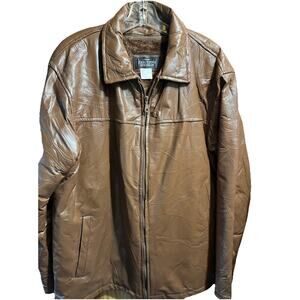 Haband Executive Division XL Brown Leather Jacket Patchwork Zip Vintage